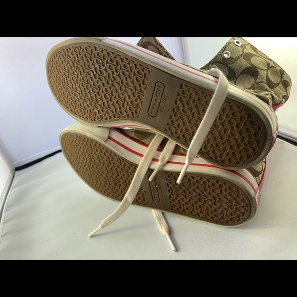 COPY - COACH Women's Brown Monogram Logo "Bonney" High-Top Sneakers - Picture 5 of 8